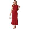 imageGRECERELLE Women Summer 2 Piece Sets Round Neck WrinkleFree Top amp Elastic Waist Midi Fishtail Skirt with PocketsXS3XLRed