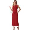 imageGRECERELLE Women Summer 2 Piece Sets Round Neck WrinkleFree Top amp Elastic Waist Midi Fishtail Skirt with PocketsXS3XLRed