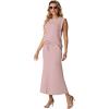 imageGRECERELLE Women Summer 2 Piece Sets Round Neck WrinkleFree Top amp Elastic Waist Midi Fishtail Skirt with PocketsXS3XLRose Pink