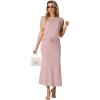 imageGRECERELLE Women Summer 2 Piece Sets Round Neck WrinkleFree Top amp Elastic Waist Midi Fishtail Skirt with PocketsXS3XLRose Pink