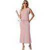 imageGRECERELLE Women Summer 2 Piece Sets Round Neck WrinkleFree Top amp Elastic Waist Midi Fishtail Skirt with PocketsXS3XLRose Pink