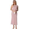 imageGRECERELLE Women Summer 2 Piece Sets Round Neck WrinkleFree Top amp Elastic Waist Midi Fishtail Skirt with PocketsXS3XLRose Pink