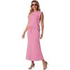 imageGRECERELLE Women Summer 2 Piece Sets Round Neck WrinkleFree Top amp Elastic Waist Midi Fishtail Skirt with PocketsXS3XLRose Red