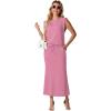 imageGRECERELLE Women Summer 2 Piece Sets Round Neck WrinkleFree Top amp Elastic Waist Midi Fishtail Skirt with PocketsXS3XLRose Red