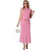 imageGRECERELLE Women Summer 2 Piece Sets Round Neck WrinkleFree Top amp Elastic Waist Midi Fishtail Skirt with PocketsXS3XLRose Red