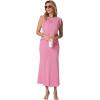 imageGRECERELLE Women Summer 2 Piece Sets Round Neck WrinkleFree Top amp Elastic Waist Midi Fishtail Skirt with PocketsXS3XLRose Red