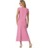 imageGRECERELLE Women Summer 2 Piece Sets Round Neck WrinkleFree Top amp Elastic Waist Midi Fishtail Skirt with PocketsXS3XLRose Red