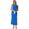 imageGRECERELLE Women Summer 2 Piece Sets Round Neck WrinkleFree Top amp Elastic Waist Midi Fishtail Skirt with PocketsXS3XLRoyal Blue