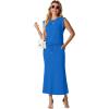 imageGRECERELLE Women Summer 2 Piece Sets Round Neck WrinkleFree Top amp Elastic Waist Midi Fishtail Skirt with PocketsXS3XLRoyal Blue