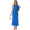 imageGRECERELLE Women Summer 2 Piece Sets Round Neck WrinkleFree Top amp Elastic Waist Midi Fishtail Skirt with PocketsXS3XLRoyal Blue