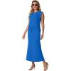 imageGRECERELLE Women Summer 2 Piece Sets Round Neck WrinkleFree Top amp Elastic Waist Midi Fishtail Skirt with PocketsXS3XLRoyal Blue