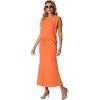 imageGRECERELLE Women Summer 2 Piece Sets Round Neck WrinkleFree Top amp Elastic Waist Midi Fishtail Skirt with PocketsXS3XLVibrant Orange