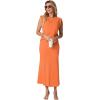 imageGRECERELLE Women Summer 2 Piece Sets Round Neck WrinkleFree Top amp Elastic Waist Midi Fishtail Skirt with PocketsXS3XLVibrant Orange