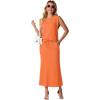 imageGRECERELLE Women Summer 2 Piece Sets Round Neck WrinkleFree Top amp Elastic Waist Midi Fishtail Skirt with PocketsXS3XLVibrant Orange