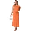 imageGRECERELLE Women Summer 2 Piece Sets Round Neck WrinkleFree Top amp Elastic Waist Midi Fishtail Skirt with PocketsXS3XLVibrant Orange