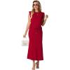 imageGRECERELLE Women Summer 2 Piece Sets Round Neck WrinkleFree Top amp Elastic Waist Midi Fishtail Skirt with PocketsXS3XLWine Red