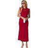 imageGRECERELLE Women Summer 2 Piece Sets Round Neck WrinkleFree Top amp Elastic Waist Midi Fishtail Skirt with PocketsXS3XLWine Red
