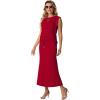 imageGRECERELLE Women Summer 2 Piece Sets Round Neck WrinkleFree Top amp Elastic Waist Midi Fishtail Skirt with PocketsXS3XLWine Red