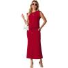 imageGRECERELLE Women Summer 2 Piece Sets Round Neck WrinkleFree Top amp Elastic Waist Midi Fishtail Skirt with PocketsXS3XLWine Red