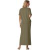 imageGRECERELLE Women Summer Casual 2 Piece Sets CrewNeck WrinkleFree Top amp Elastic Waist Maxi Front Slit Skirt with PocketsArmy Green