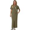 imageGRECERELLE Women Summer Casual 2 Piece Sets CrewNeck WrinkleFree Top amp Elastic Waist Maxi Front Slit Skirt with PocketsArmy Green