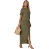 imageGRECERELLE Women Summer Casual 2 Piece Sets CrewNeck WrinkleFree Top amp Elastic Waist Maxi Front Slit Skirt with PocketsArmy Green