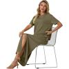imageGRECERELLE Women Summer Casual 2 Piece Sets CrewNeck WrinkleFree Top amp Elastic Waist Maxi Front Slit Skirt with PocketsArmy Green