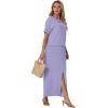 imageGRECERELLE Women Summer Casual 2 Piece Sets CrewNeck WrinkleFree Top amp Elastic Waist Maxi Front Slit Skirt with PocketsAura Indigo