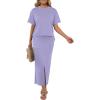 imageGRECERELLE Women Summer Casual 2 Piece Sets CrewNeck WrinkleFree Top amp Elastic Waist Maxi Front Slit Skirt with PocketsAura Indigo
