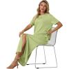 imageGRECERELLE Women Summer Casual 2 Piece Sets CrewNeck WrinkleFree Top amp Elastic Waist Maxi Front Slit Skirt with PocketsAvocado Green