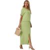 imageGRECERELLE Women Summer Casual 2 Piece Sets CrewNeck WrinkleFree Top amp Elastic Waist Maxi Front Slit Skirt with PocketsAvocado Green