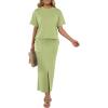 imageGRECERELLE Women Summer Casual 2 Piece Sets CrewNeck WrinkleFree Top amp Elastic Waist Maxi Front Slit Skirt with PocketsAvocado Green