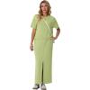 imageGRECERELLE Women Summer Casual 2 Piece Sets CrewNeck WrinkleFree Top amp Elastic Waist Maxi Front Slit Skirt with PocketsAvocado Green