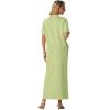 imageGRECERELLE Women Summer Casual 2 Piece Sets CrewNeck WrinkleFree Top amp Elastic Waist Maxi Front Slit Skirt with PocketsAvocado Green