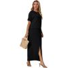 imageGRECERELLE Women Summer Casual 2 Piece Sets CrewNeck WrinkleFree Top amp Elastic Waist Maxi Front Slit Skirt with PocketsBlack