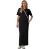 imageGRECERELLE Women Summer Casual 2 Piece Sets CrewNeck WrinkleFree Top amp Elastic Waist Maxi Front Slit Skirt with PocketsBlack