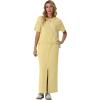 imageGRECERELLE Women Summer Casual 2 Piece Sets CrewNeck WrinkleFree Top amp Elastic Waist Maxi Front Slit Skirt with PocketsButter Yellow