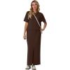 imageGRECERELLE Women Summer Casual 2 Piece Sets CrewNeck WrinkleFree Top amp Elastic Waist Maxi Front Slit Skirt with PocketsDark Coffee