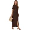 imageGRECERELLE Women Summer Casual 2 Piece Sets CrewNeck WrinkleFree Top amp Elastic Waist Maxi Front Slit Skirt with PocketsDark Coffee