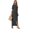 imageGRECERELLE Women Summer Casual 2 Piece Sets CrewNeck WrinkleFree Top amp Elastic Waist Maxi Front Slit Skirt with PocketsDark Gray