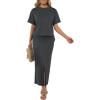 imageGRECERELLE Women Summer Casual 2 Piece Sets CrewNeck WrinkleFree Top amp Elastic Waist Maxi Front Slit Skirt with PocketsDark Gray