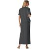 imageGRECERELLE Women Summer Casual 2 Piece Sets CrewNeck WrinkleFree Top amp Elastic Waist Maxi Front Slit Skirt with PocketsDark Gray
