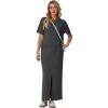 imageGRECERELLE Women Summer Casual 2 Piece Sets CrewNeck WrinkleFree Top amp Elastic Waist Maxi Front Slit Skirt with PocketsDark Gray