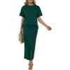 imageGRECERELLE Women Summer Casual 2 Piece Sets CrewNeck WrinkleFree Top amp Elastic Waist Maxi Front Slit Skirt with PocketsDark Green
