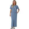 imageGRECERELLE Women Summer Casual 2 Piece Sets CrewNeck WrinkleFree Top amp Elastic Waist Maxi Front Slit Skirt with PocketsDenim Blue