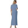imageGRECERELLE Women Summer Casual 2 Piece Sets CrewNeck WrinkleFree Top amp Elastic Waist Maxi Front Slit Skirt with PocketsDenim Blue