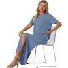 imageGRECERELLE Women Summer Casual 2 Piece Sets CrewNeck WrinkleFree Top amp Elastic Waist Maxi Front Slit Skirt with PocketsDenim Blue