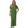 imageGRECERELLE Women Summer Casual 2 Piece Sets CrewNeck WrinkleFree Top amp Elastic Waist Maxi Front Slit Skirt with PocketsDill Green