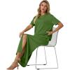 imageGRECERELLE Women Summer Casual 2 Piece Sets CrewNeck WrinkleFree Top amp Elastic Waist Maxi Front Slit Skirt with PocketsDill Green