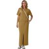imageGRECERELLE Women Summer Casual 2 Piece Sets CrewNeck WrinkleFree Top amp Elastic Waist Maxi Front Slit Skirt with PocketsGinger